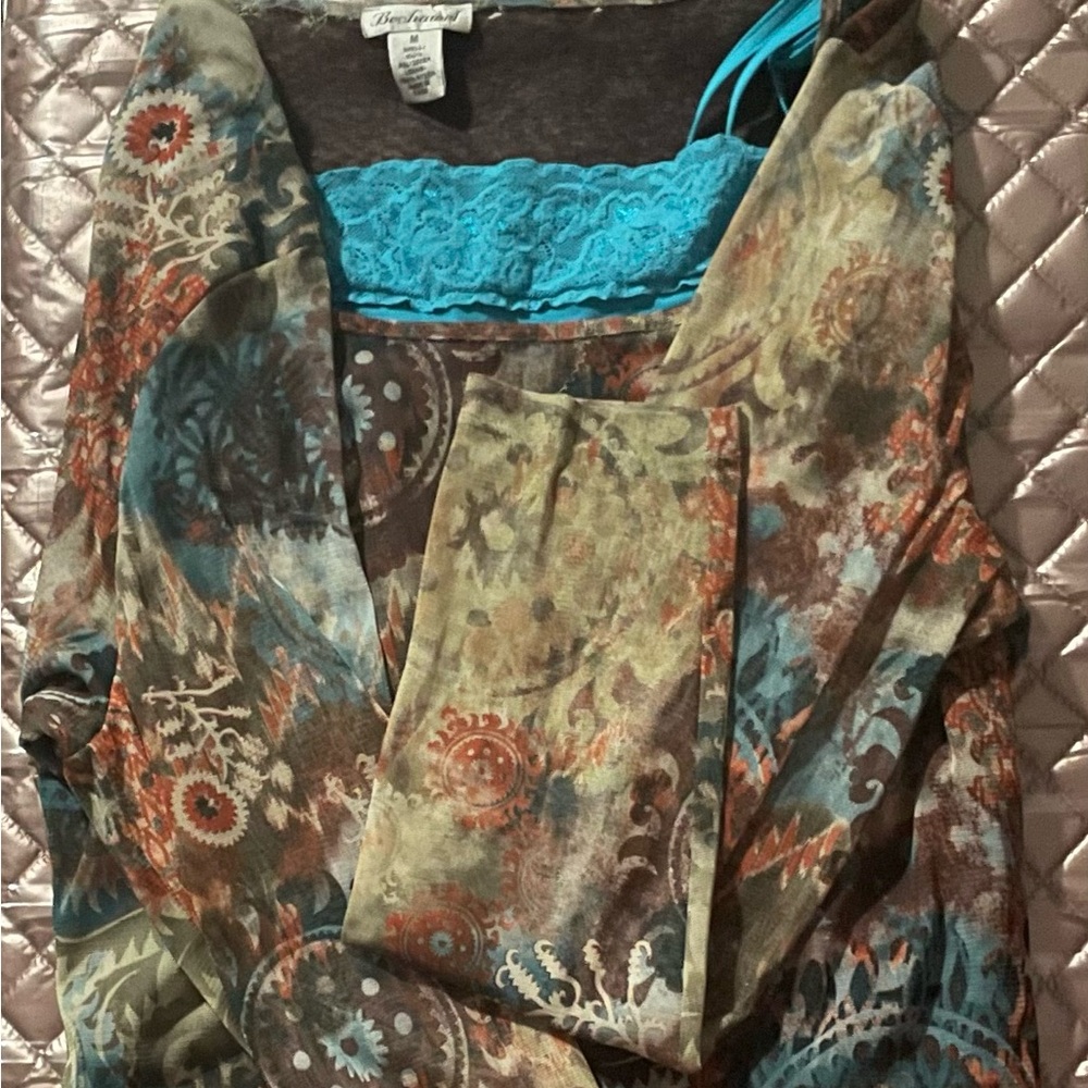 Bechamel Turquoise and Brown mesh Top